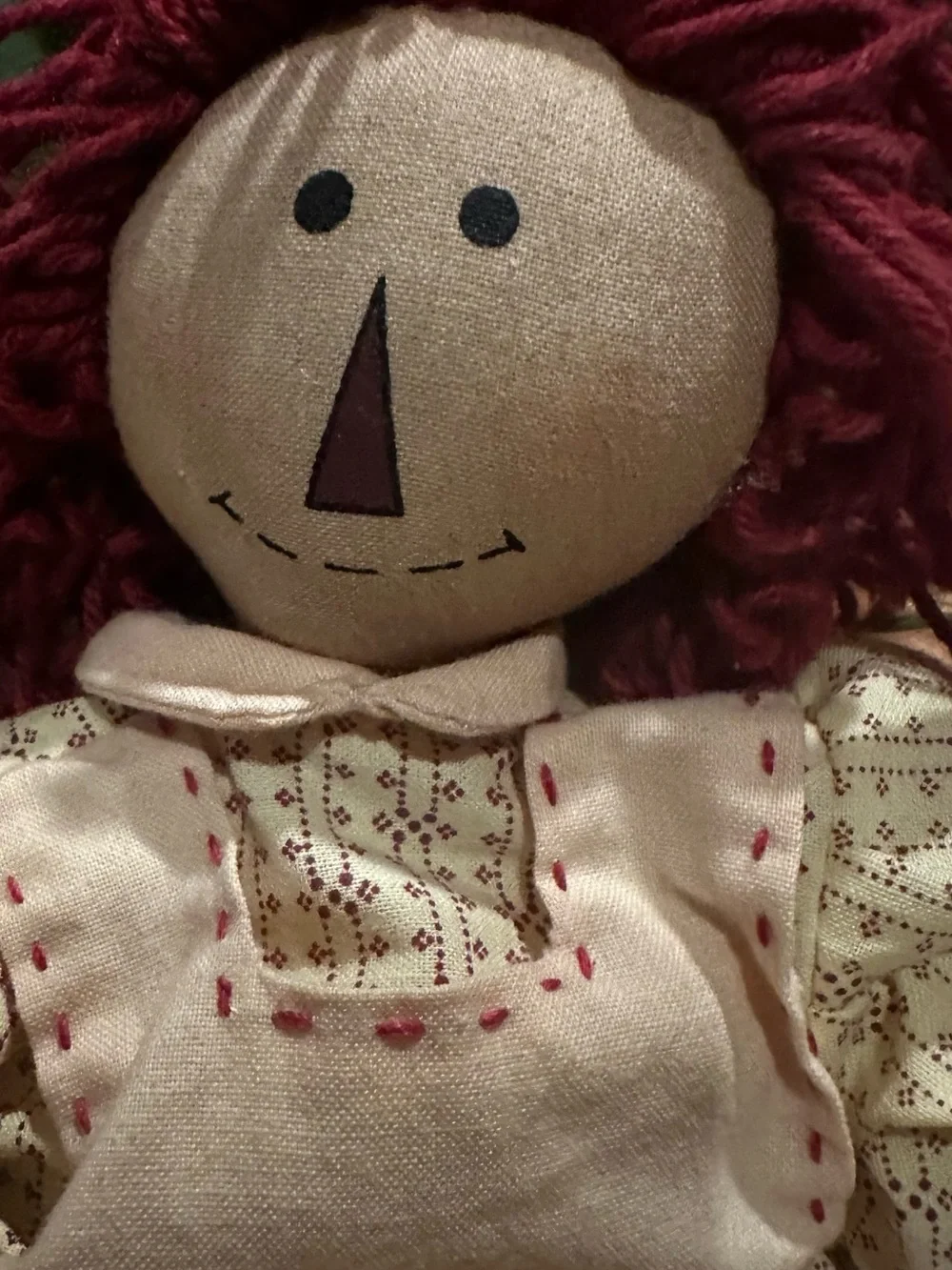 Vintage Tender Heart Treasures Rag Doll with Red Yarn Hair